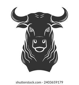 Elegant buffalo pattern. Bull head with horns. Strong horned animal. Vector art illustration. Black silhouette. Hand drawn emblem