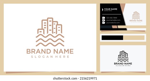 elegant building river logo vector with business card design
