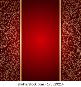 Elegant burgundy background with gold lace ornament