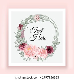 Elegant Burgundy and pink Rose Flower Leaves Wreath frame