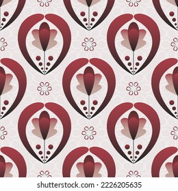 Elegant burgundy red and cream floral pattern for wallpaper and fabric. Floral ombre ogee seamless vector pattern. Fashion textile ethnic print. 
