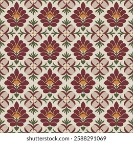 Elegant Burgundy and White Floral Tile Seamless Pattern