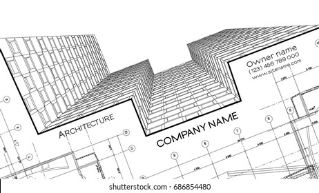 Elegant business card for an architect. Abstract Vector illustration. 3d architectural background for banner, booklet, poster.