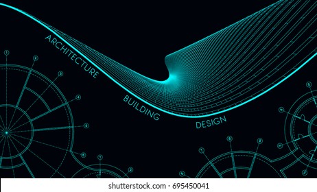 Elegant business card for an architect. Abstract Vector illustration. 3d architectural background for banner, booklet, poster.