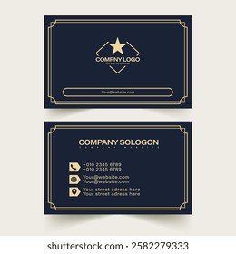 Elegant Business Card Design with Gold Accents on Navy Background
