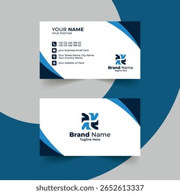 Elegant Business Card Design Showcasing Contact Information and Branding with Modern Blue Accents on a Clean White Background