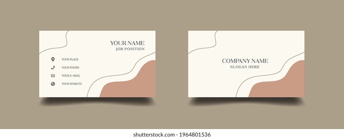 Elegant business card design template. Feminine background with pastel earth tone color. Vector illustration ready to print.