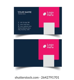 Elegant business card layout for personal and commercial use in any professional field in navy blue and pink color combination