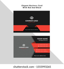 Elegant business card with red and black background