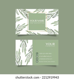 Elegant business card template with flowers in watercolor