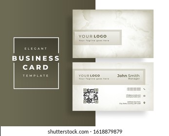 Elegant business card template layout with marble effect in front and back view.