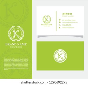 elegant business card template with letter logotype Monogram K