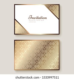 Elegant Business Or Club Card With Gold Metal Pattern, Exclusive Invitation Design With Place For Text, Vector Illustration