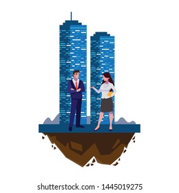 elegant business couple with building scene
