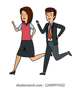 elegant business couple running character