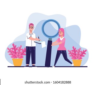 elegant business couple workers characters vector illustration design