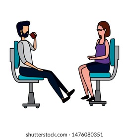 elegant business couple workers seated in office chairs