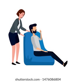elegant business couple workers in the sofa