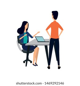 elegant business couple working with laptop