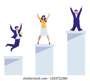 elegant business people celebrating in podium
