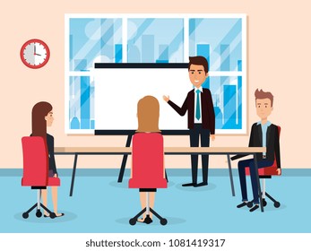 elegant business people in the office scene