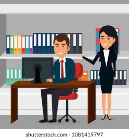elegant business people in the office scene