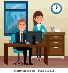 elegant business people in the office scene