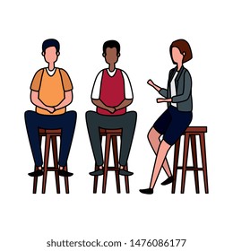 elegant business people seated in benchs