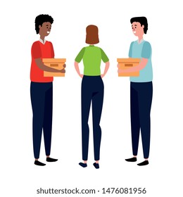 elegant business people workers lifting boxes