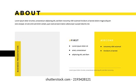 Elegant business presentation templates with yellow accent, creative and minimal corporate marketing slides for keynote, corporate identity layouts for office meeting, web banner for company advert