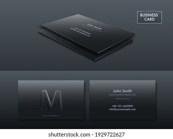 Elegant Business Or Visiting Card Set With Strip Pattern On Grey Background.