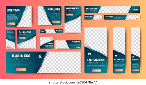 An elegant business web banner template featuring a purple background, complete with an image placeholder and a centralized text area for your message.	