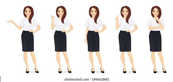 Elegant business woman in different poses isolated vector illustrtion