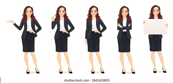 Elegant business woman in different poses isolated vector illustrtion