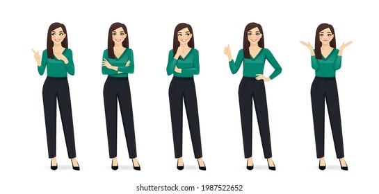 Elegant business woman in different poses isolated vector illustrtion