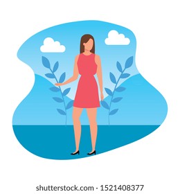 elegant business woman in landscape avatar character vector illustration design