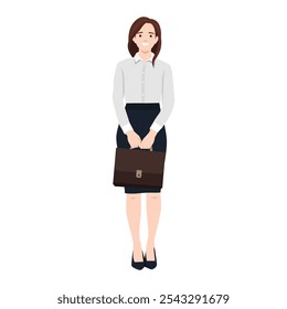 Mulher de negócios elegante com mala. Ilustração de vetor plano isolada no plano de fundo branco