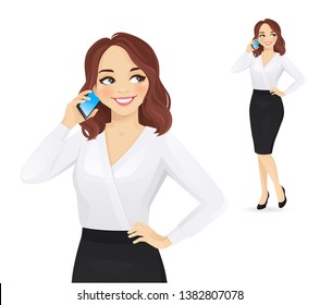 Elegant business woman talking on mobile phone isolated vector illustration