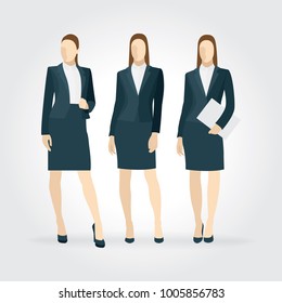 Elegant business women in formal clothes.
Vector illustration with isolated characters set.