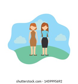elegant business women in landscape nature scene