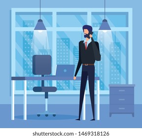 elegant businessman calling with smartphone in the office