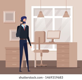 elegant businessman calling with smartphone in the office