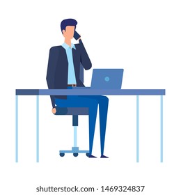 elegant businessman calling with smartphone in the office
