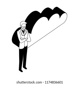 elegant businessman with cloud computing