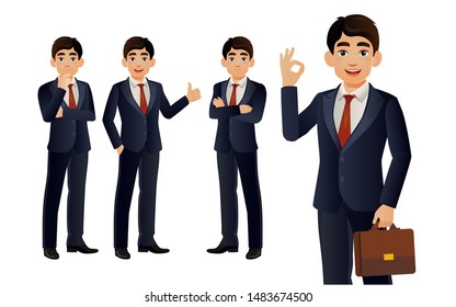 Elegant businessman with different poses. vector 