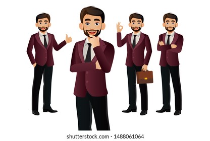 Elegant businessman with different poses. vector 