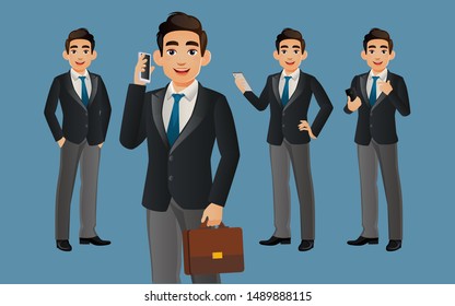 Elegant businessman with different poses. vector 