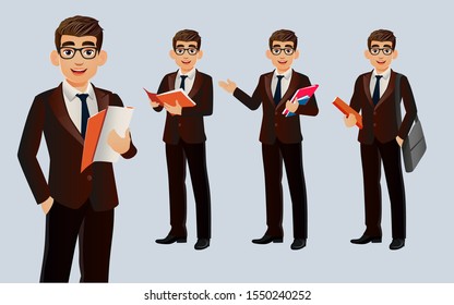 Elegant businessman with different poses. vector 