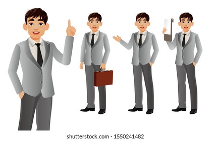 Elegant businessman with different poses. vector 