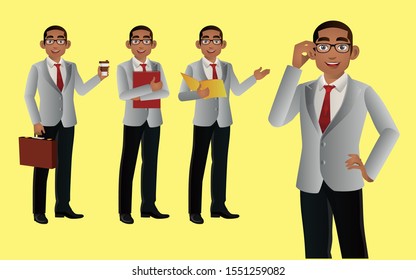 Elegant businessman with different poses. vector